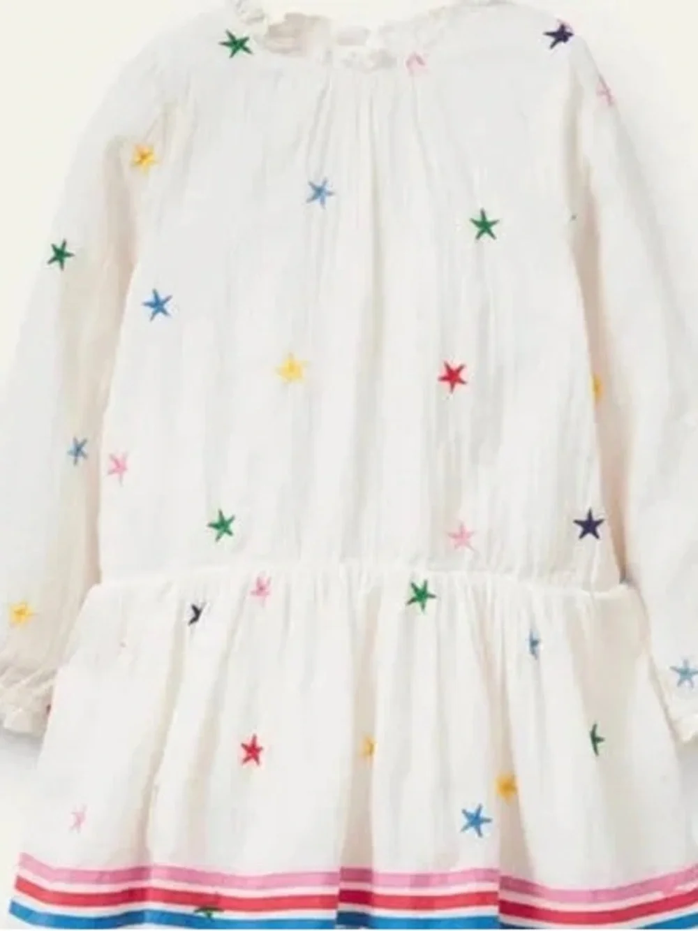 Boden White Multicolored Embroidered Stars Dress Kids Girls 7-8Y